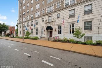 A large building on the side of a street