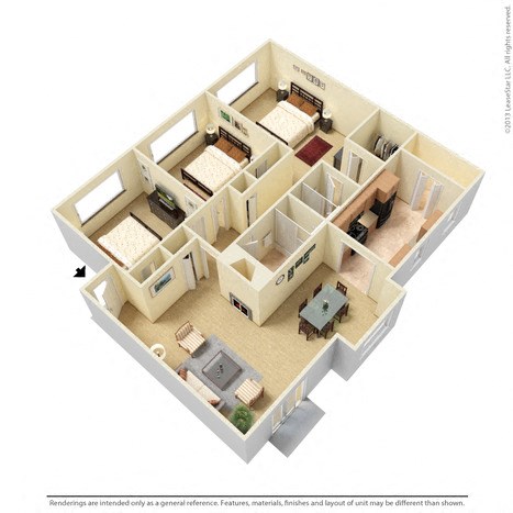 Floor plan for 3 beds, 2 baths, 1200 sqft