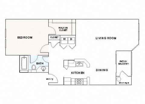 Floor plan for 1 bed, 1 bath, 790 sqft