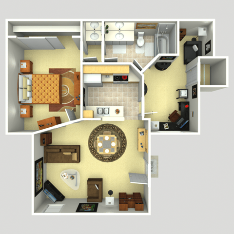 Floor plan for 1 bed, 1 bath, 780 sqft