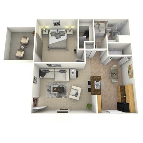 Floor plan for 1 bed, 1 bath, 600 sqft