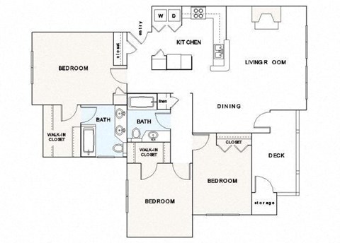 Floor plan for 3 beds, 2 baths, 1393 sqft