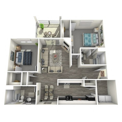 Floor plan for 2 beds, 2 baths, 1000 sqft