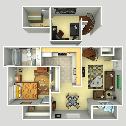 Floor plan for 1 bed, 1 bath, 680 sqft