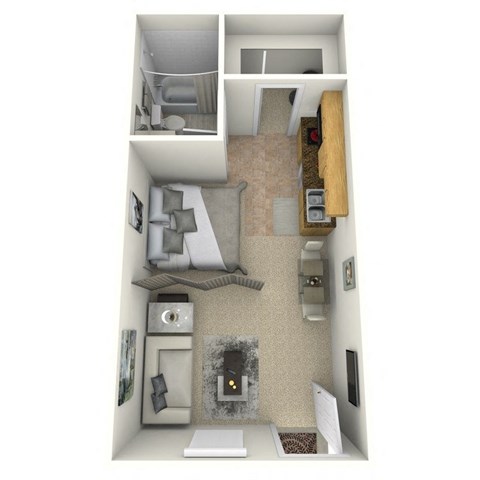 Floor plan for studio, 1 bath, 300 sqft