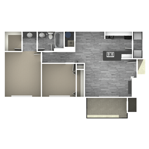 Floor plan for 2 beds, 1 bath, 816 sqft