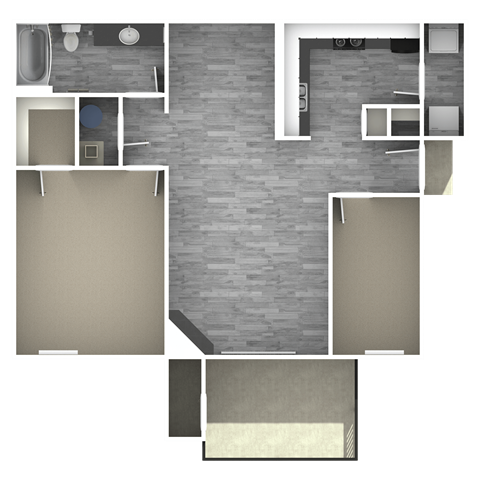 Floor plan for 1 bed, 1 bath, 890 sqft