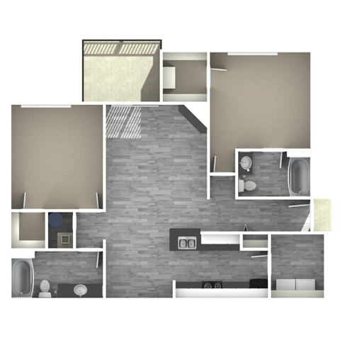 Floor plan for 2 beds, 2 baths, 1071 sqft
