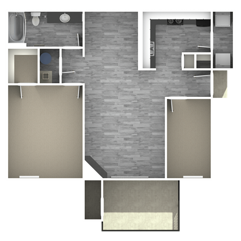 Floor plan for 1 bed, 1 bath, 841 sqft