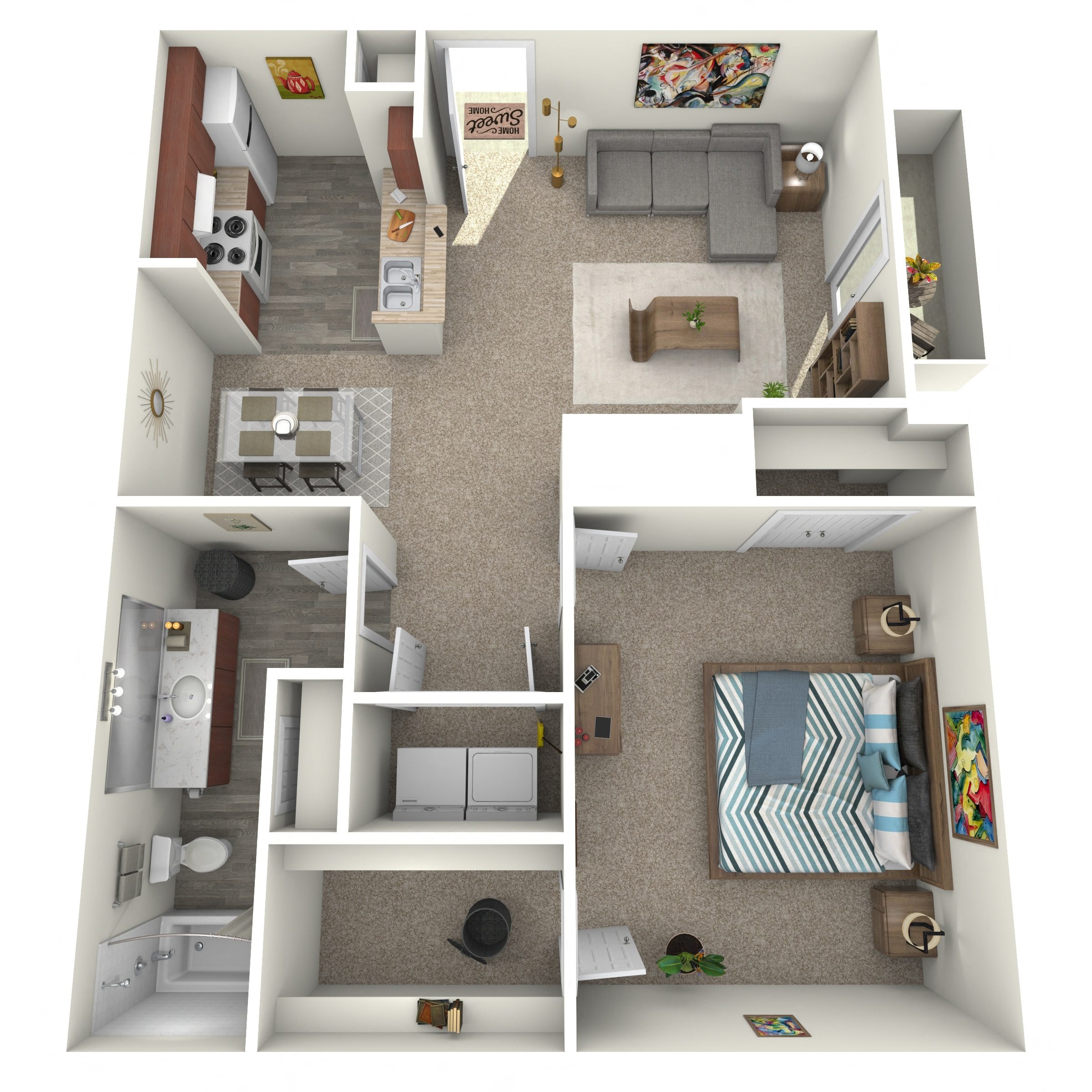 Floor plan for 1 bed, 1 bath, 806 sqft