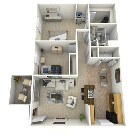 Floor plan for 2 beds, 1 bath, 800 sqft