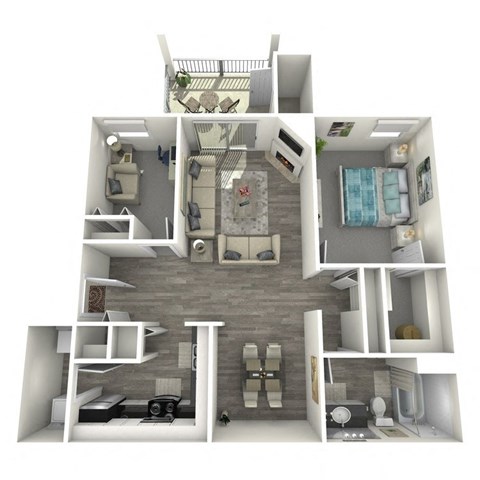 Floor plan for 1 bed, 1 bath, 841 sqft