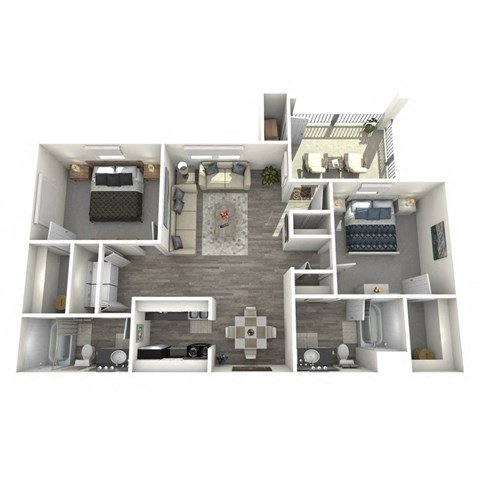 Floor plan for 2 beds, 2 baths, 876 sqft