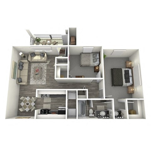 Floor plan for 2 beds, 1 bath, 780 sqft