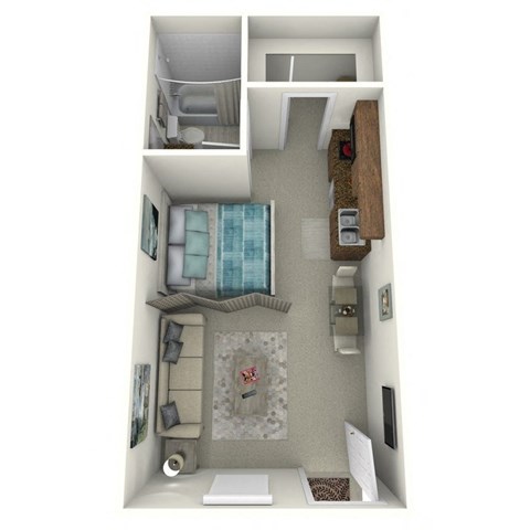 Floor plan for studio, 1 bath, 350 sqft
