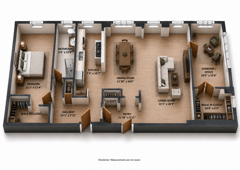 Floor plan for 2 beds, 1 bath, 1228 sqft