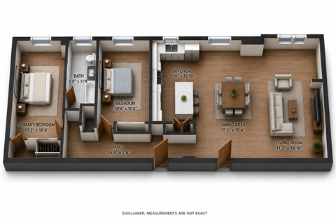Floor plan for 2 beds, 1 bath, 1255 sqft