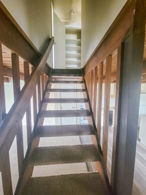 Columbus townhouse for rent - looking down the stairs from the second floor