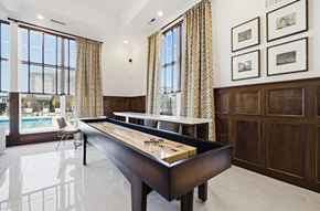 Grove City apartment for rent - A pool table in a room with a window and curtains.