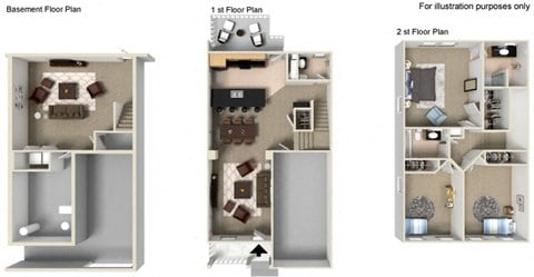 Floor plan for 3 beds, 2.5 baths, 1670 sqft