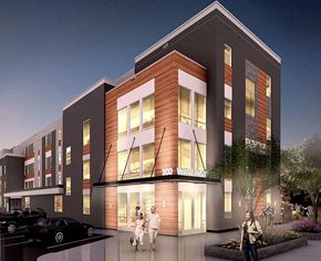 Baton Rouge apartment for rent - a rendering of an apartment building with people walking in front of it