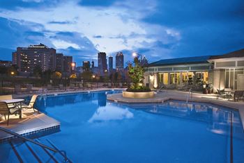 Nighttime view of community pool
