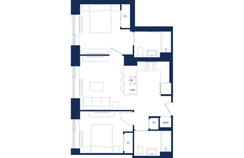 Floor plan for 2 beds, 2 baths, 925 sqft
