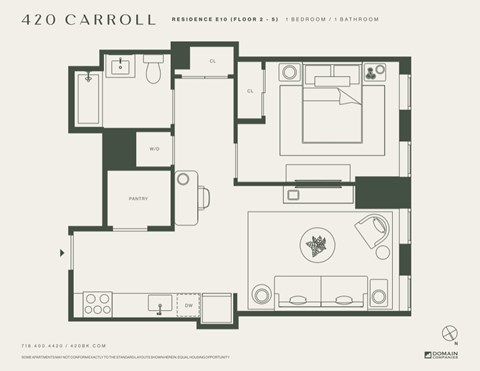 Floor plan for 1 bed, 1 bath, 660 sqft