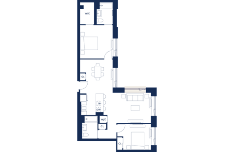Floor plan for 2 beds, 2 baths, 1163 sqft