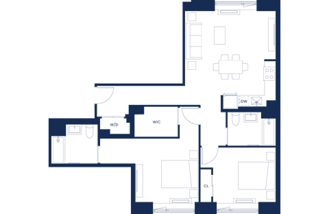Floor plan for 2 beds, 2 baths, 1102 sqft
