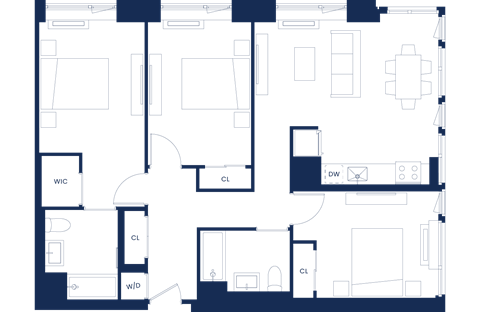 Floor plan for 3 beds, 2 baths, 1196 sqft