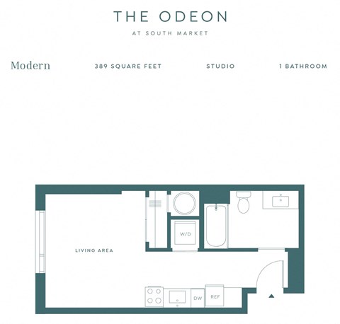 Floor plan for studio, 1 bath, 389 sqft