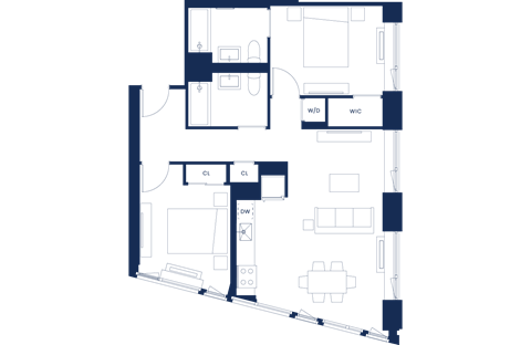 Floor plan for 2 beds, 2 baths, 964 sqft