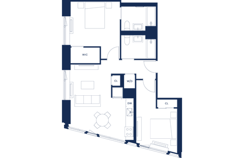 Floor plan for 2 beds, 2 baths, 928 sqft