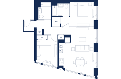 Floor plan for 2 beds, 2 baths, 1031 sqft