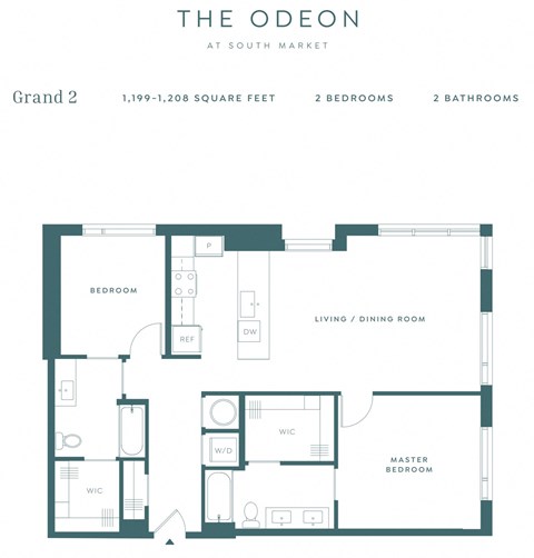 Floor plan for 2 beds, 2 baths, 1208 sqft