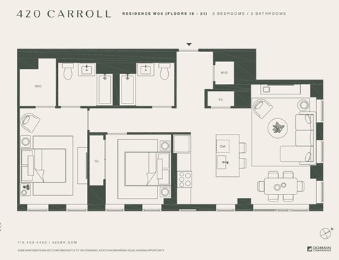 Floor plan for 2 beds, 2 baths, 1060 sqft