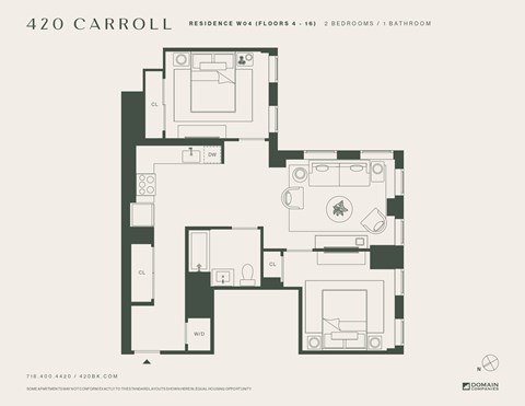 Floor plan for 2 beds, 2 baths, 865 sqft