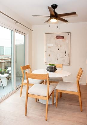 San Jose apartment for rent - A dining room with a white table and chairs.