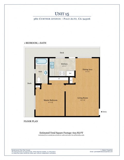 Floor plan for 1 bed, 1 bath, 650 sqft