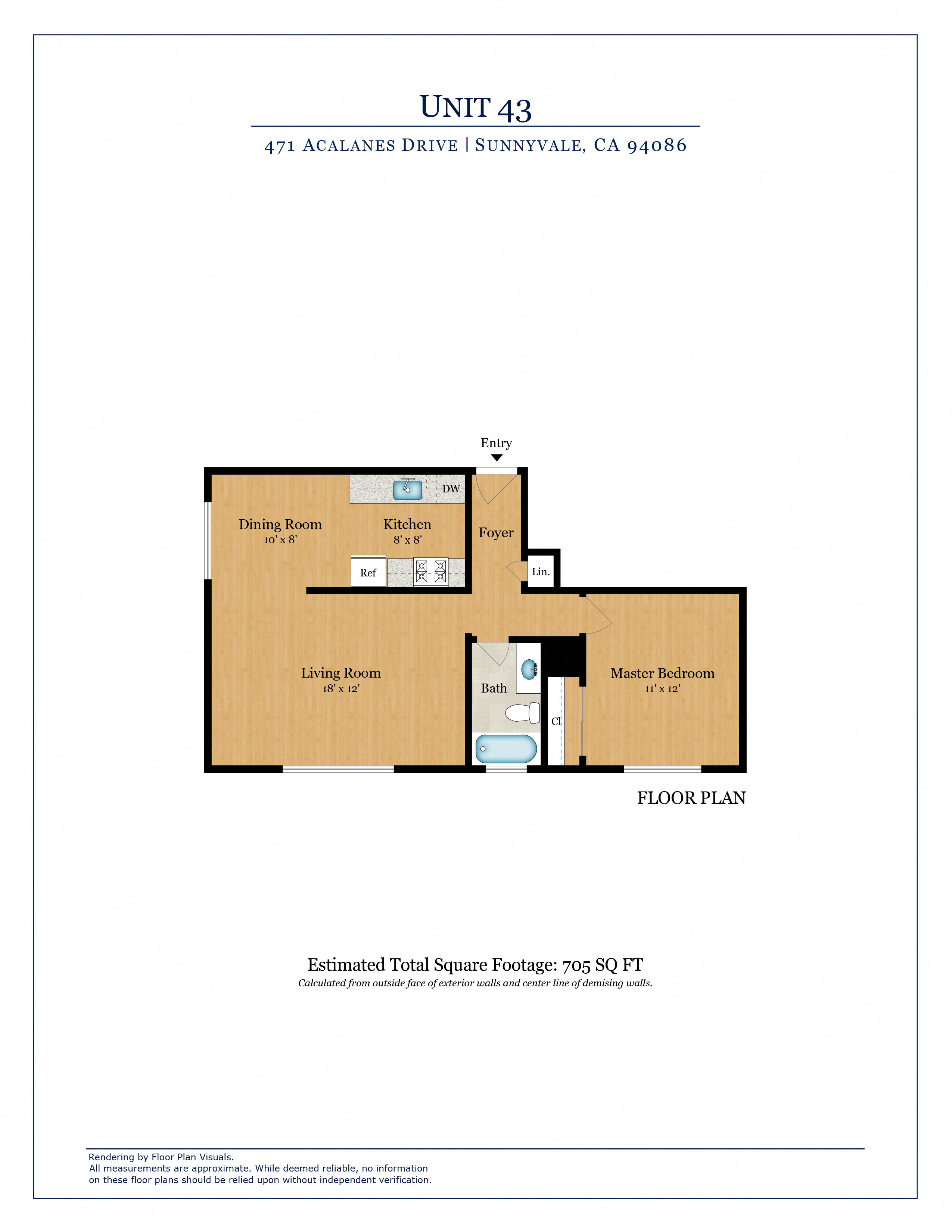 Floor plan for 1 bed, 1 bath, 850 sqft