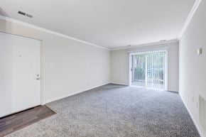 Gaithersburg apartment for rent - A room with a white door and a carpeted floor.