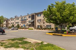 Fort Belvoir apartment for rent - A large building with a green tree in front of it.