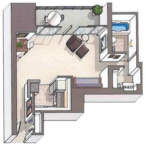 Floor plan for studio, 1 bath, 415 sqft
