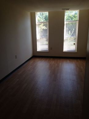 Baltimore apartment for rent - A room with wooden floors and two windows.