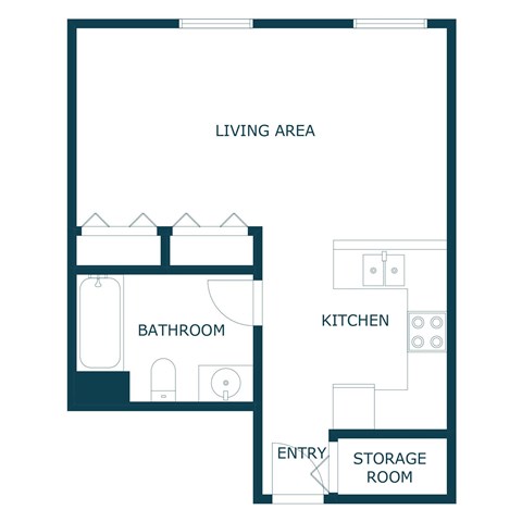 Floor plan for studio, 1 bath
