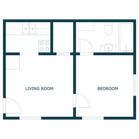 Floor plan for studio, 1 bath, 396 sqft