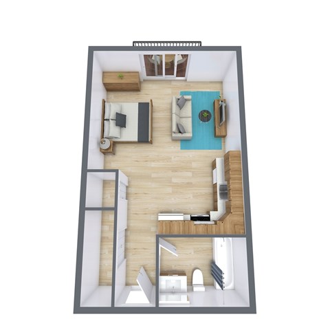 Floor plan for studio, 1 bath, 348 sqft