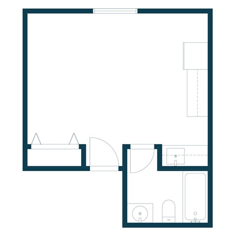 Floor plan for studio, 1 bath, 350 sqft