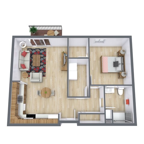 Floor plan for 1 bed, 1 bath, 702 sqft